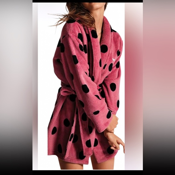 Pink Victoria’s Secret cozy pink polka dot soft Begonia robe Sz XS - Picture 15 of 15